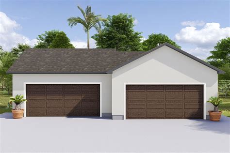 Offset 4 Car Garage With Stucco Exterior 61282ut Architectural Designs House Plans