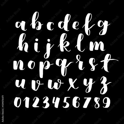 black and white hand lettering alphabet design, handwritten brush ...