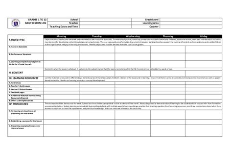 Dll Template Grades 1 To 12 English