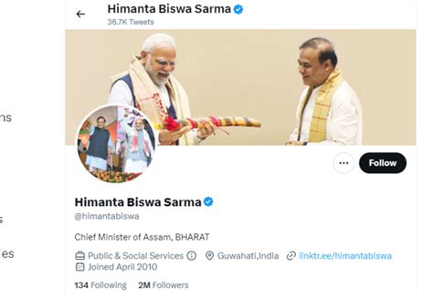 Himanta Biswa Sarma Replaces India With Bharat In Twitter Bio Citing Colonial Legacy