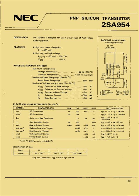 2sa954 264805 Pdf Datasheet Download Ic On Line