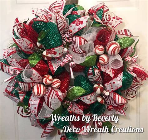 Red White And Green Peppermint Christmas Wreath Front Door Wreath