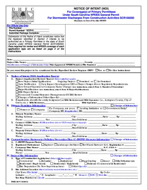 Fillable Online Scdhec Notice Of Intent Noi For Stormwater Discharges