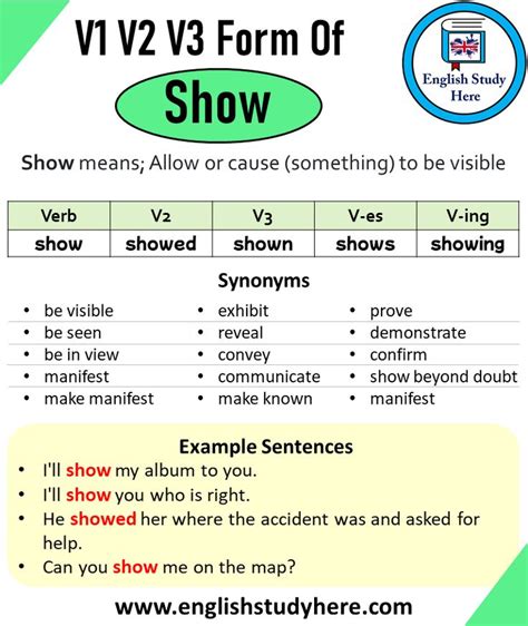 Past Tense Of Show Past Participle Of Show V1 V2 V3 V4 V5 Form Of