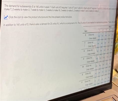 Solved The Demand For Subassembly S Is Units In Week Chegg