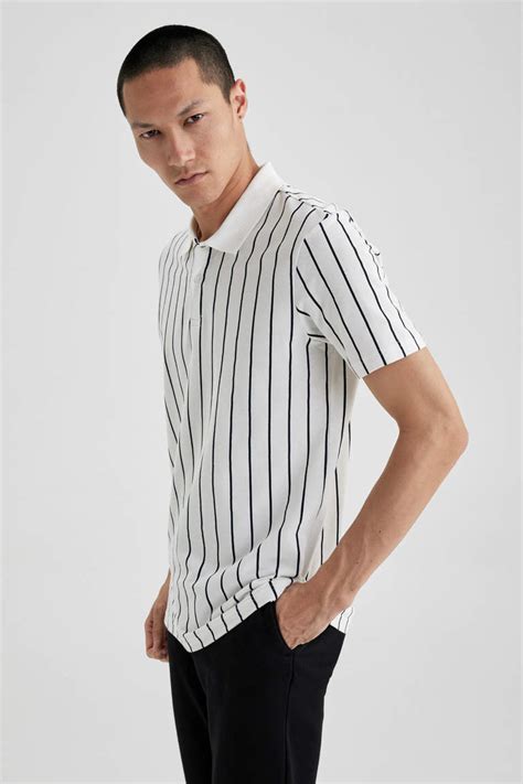 White Man Slim Fit Polo Neck Striped T Shirt 2812976 Defacto