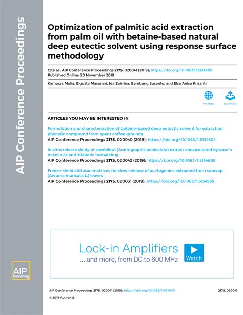 PDF Optimization Of Palmitic Acid Extraction From Palm Oil With