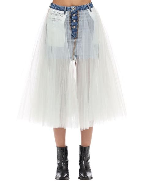 Unravel Project Denim And Tulle Skirt Lyst