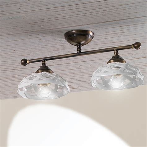 Lamapda Da Soffitto A Due Luci In Ceramica Bianca Smaltata Cm