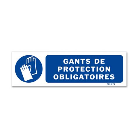 Panneau Obligatoire Port De Gants Protection Pictogramme Avec Texte