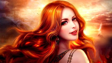 Frumusete Fantasy Luminos Redhead Sorceress Jewel Face Hd Wallpaper