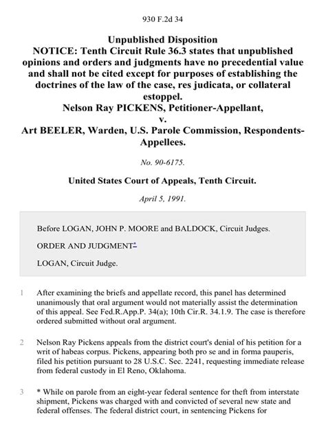 Nelson Ray Pickens V Art Beeler Warden U S Parole Commission 930 F