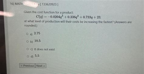 Solved Given The Cost Function For A Product