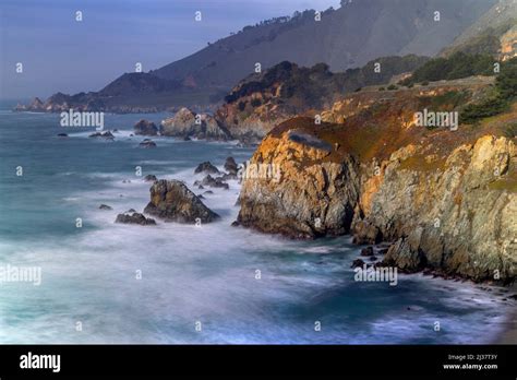 The Surf Is Up Along The Pacific Ocean Coastline At Big Sur California