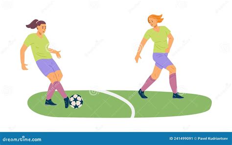 Woman Soccer Player Pass The Ball To Team Mate Female Football Training Scene Girl Play Soccer