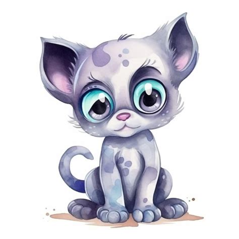 Ilustración acuarela de un gatito gris con ojos azules Foto Premium