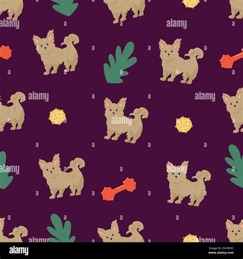 Seamless Pattern With Puppies Yorkshire Terrier Vector Illustration