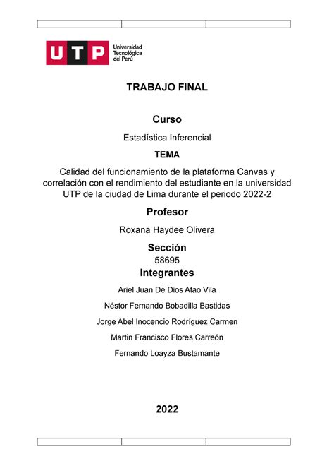 Trabajo Estadistica Inferencial Final Utp Trabajo Final Curso