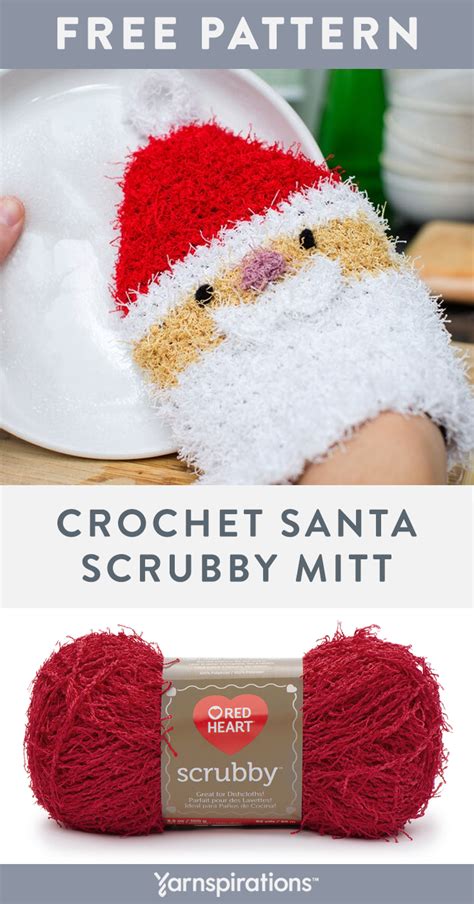 Free Easy Red Heart Santa Scrubby Mitt Crochet Pattern Crochet