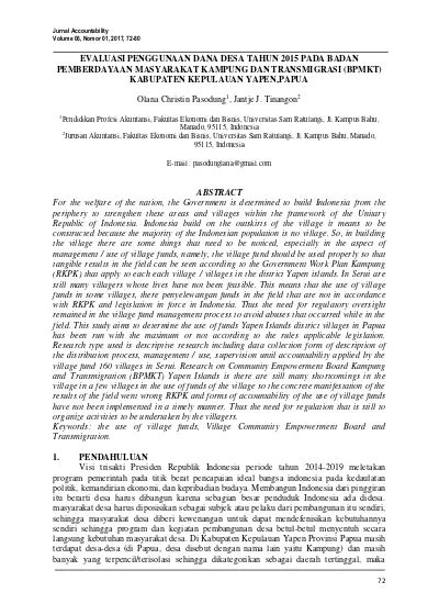 Evaluasi Penggunaan Dana Desa Tahun 2015 Pada Badan Pemberdayaan