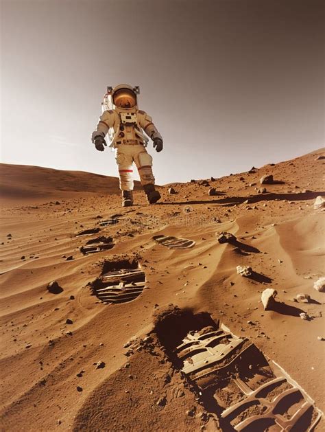 Astronaut Footprints On The Sandy Soil Of Mars Stock Illustration