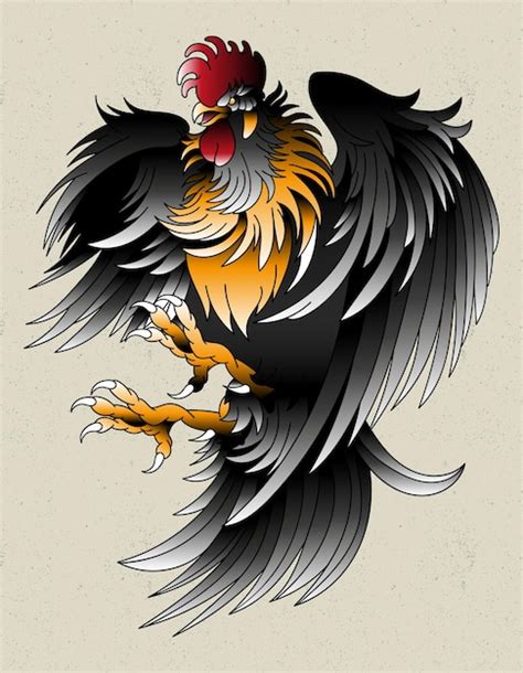 Tatouage Néo Traditionnel De Coq Vecteur Premium