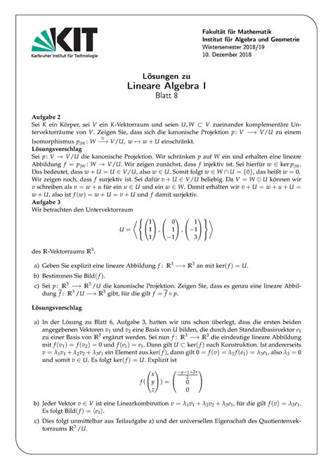 Lineare Algebra Blatt Loesung Aufgaben Und Ws T T R T