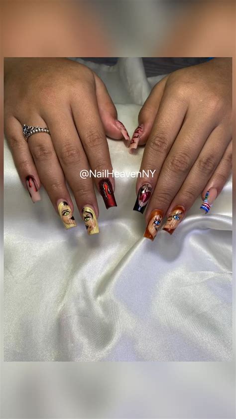 Chucky And Tiffany Halloween Acrylic Nails Done By NailHeavenNY Nude Nails Halloween Acrylic