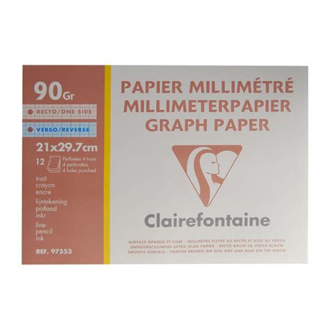 Papier millimétré A4 perforé 4 trous pochette de 12 feuilles papier