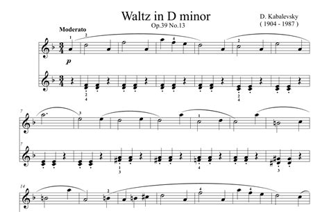 Kabalevsky Waltz In D Minor Op 39 No 13 Arr Ben Choupak By D Kabalevsky Sheet Music For Easy