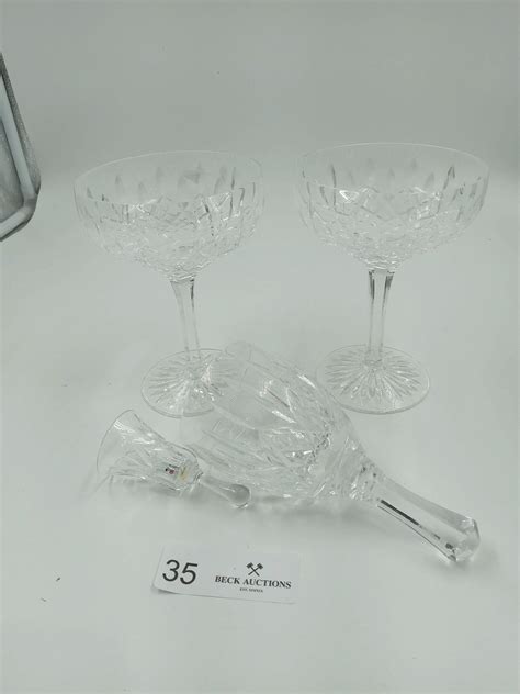 Crystal Wine Glass set (2 glasses) and pouring shots - Beck Auctions Inc.