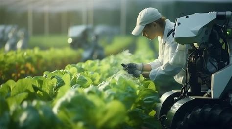 제너레이티브 Ai로 탄생한 인공지능 스마트 농업 농장 기술 개념 프리미엄 사진