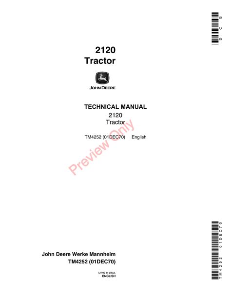 John Deere 2020 2120 Tractors Technical Manual TM4252 01DEC70