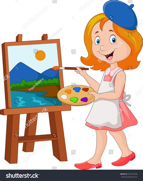 categoria girl cartoon painter de fotos  ilustraciones de stock
