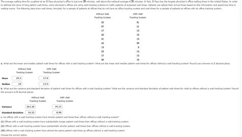 Solved The Average Waiting Time For A Patient At An El Paso Chegg