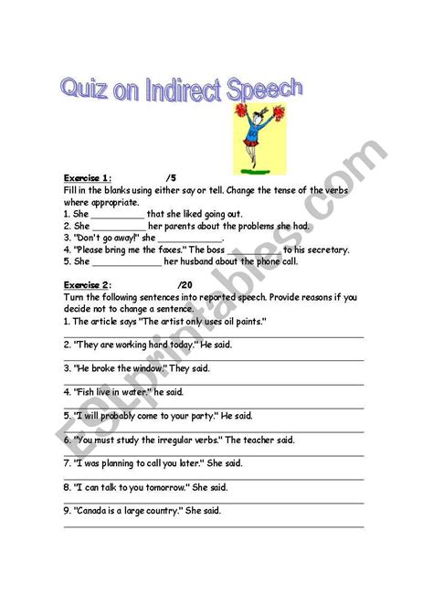 Reported Speech Online Worksheet And Pdf Reported Speech English Esl Worksheets For Distance