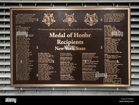 New York State Medal of Honor recipients names on a plaque in Times Square in New York City ...