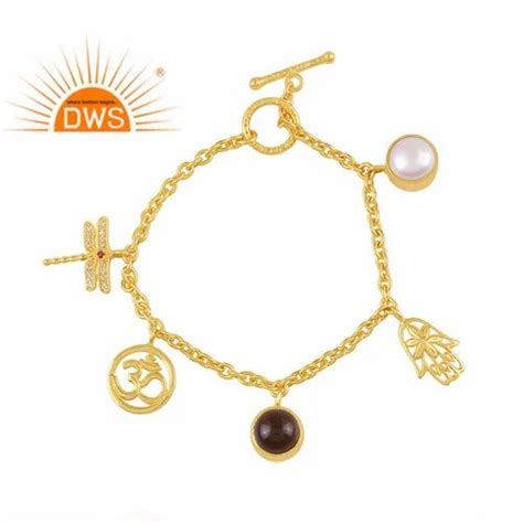 Latest Design K Gold Plated Natural Pearl Cz Smoky Quartz Gemstone