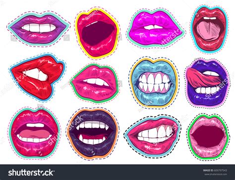 Pop Art Woman Lips Set Sexy Stock Vector Royalty Free 609797543