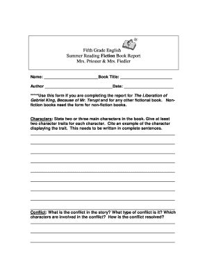 Fillable Online Hammondschool 5th Grade Fiction Packet Hammond School