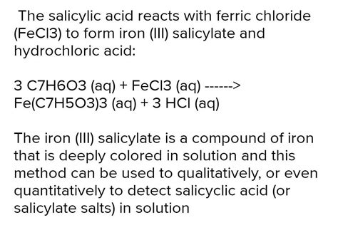 Chemical Equation Showing The Reaction Of Ferric Chloride With Salicylic Acid