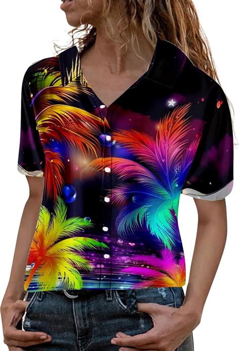 Cartoon Bluse Damen Blumen Bl Tter Bluse Kokospalmen Funky Shirt