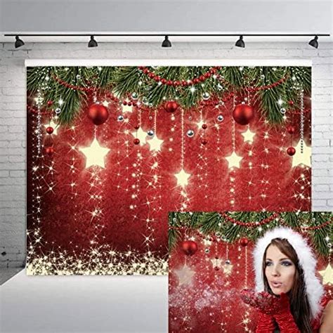 Amazon Inrui Red Christmas Photography Backdrop Glittering Stars