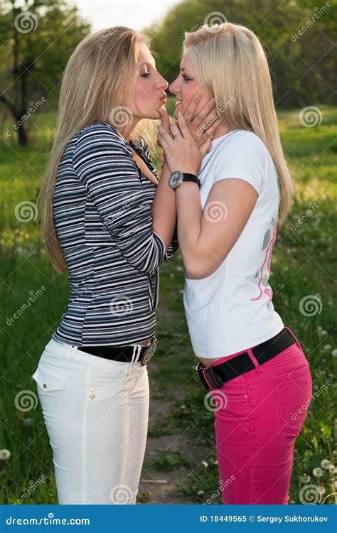 Portrait Of Two Playful Kissing Blonde Royalty Free Stock Photo Image