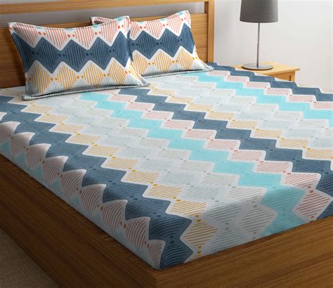 Buy Multicolor Abstract 300 TC Cotton Double Bedsheet With 2 Pillow