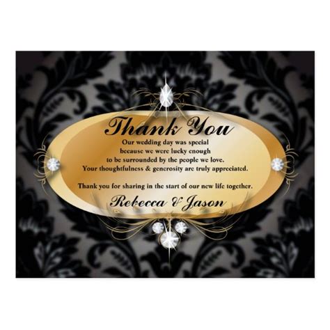 Elegant Gold Black Formal Damask Wedding Thank You Postcard