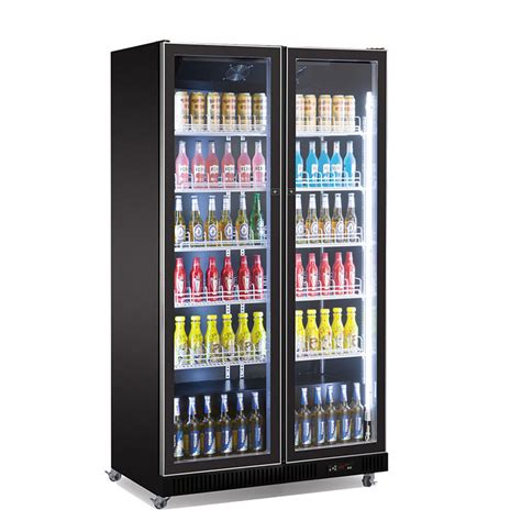 Double Door Upright Display Fridge Bar Cold Drink Beer Display Cooler With Led Lights