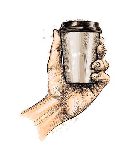 Male Hand Holding A Coffee Paper Cup From A Splash Of Watercolor Hand