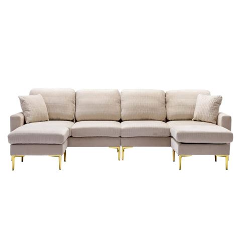 Homefun In Piece U Shape Beige Velvet Modern Upholstered