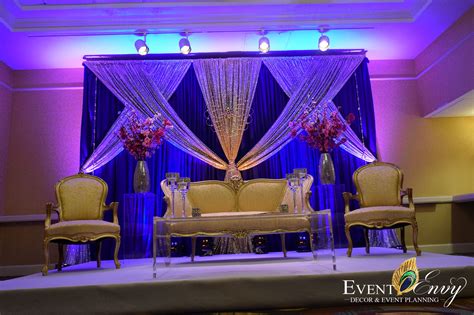 Gold On Blue Intimate Event Stage Backdrop With Highlights Of Pink